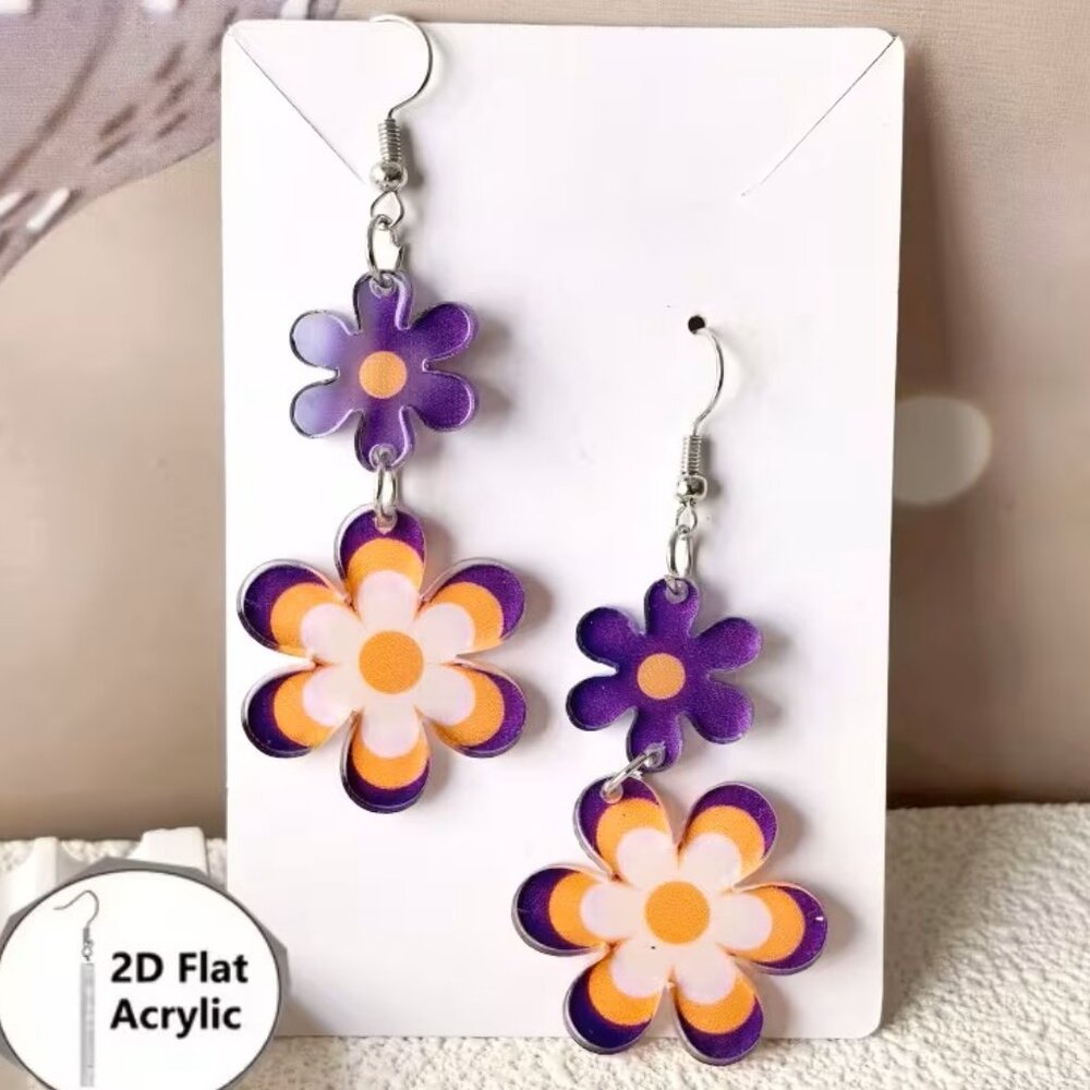 Acrylic Flower Connected Dangle Earrings Z225